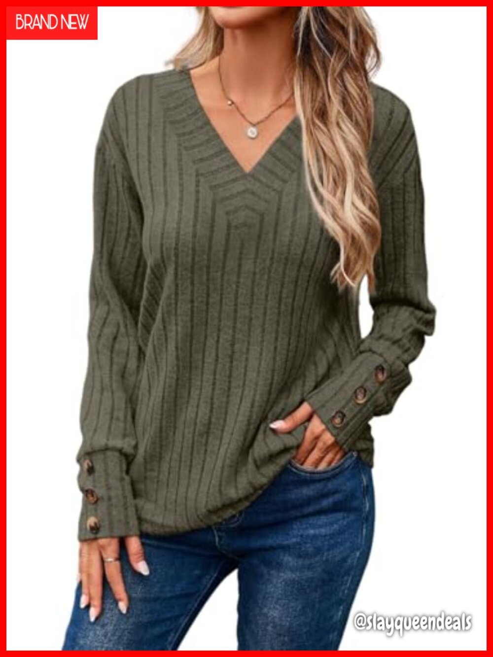 Dokotoo Womens Long Sleeve Knitted Pullover Sweater V-Neck Casual Top